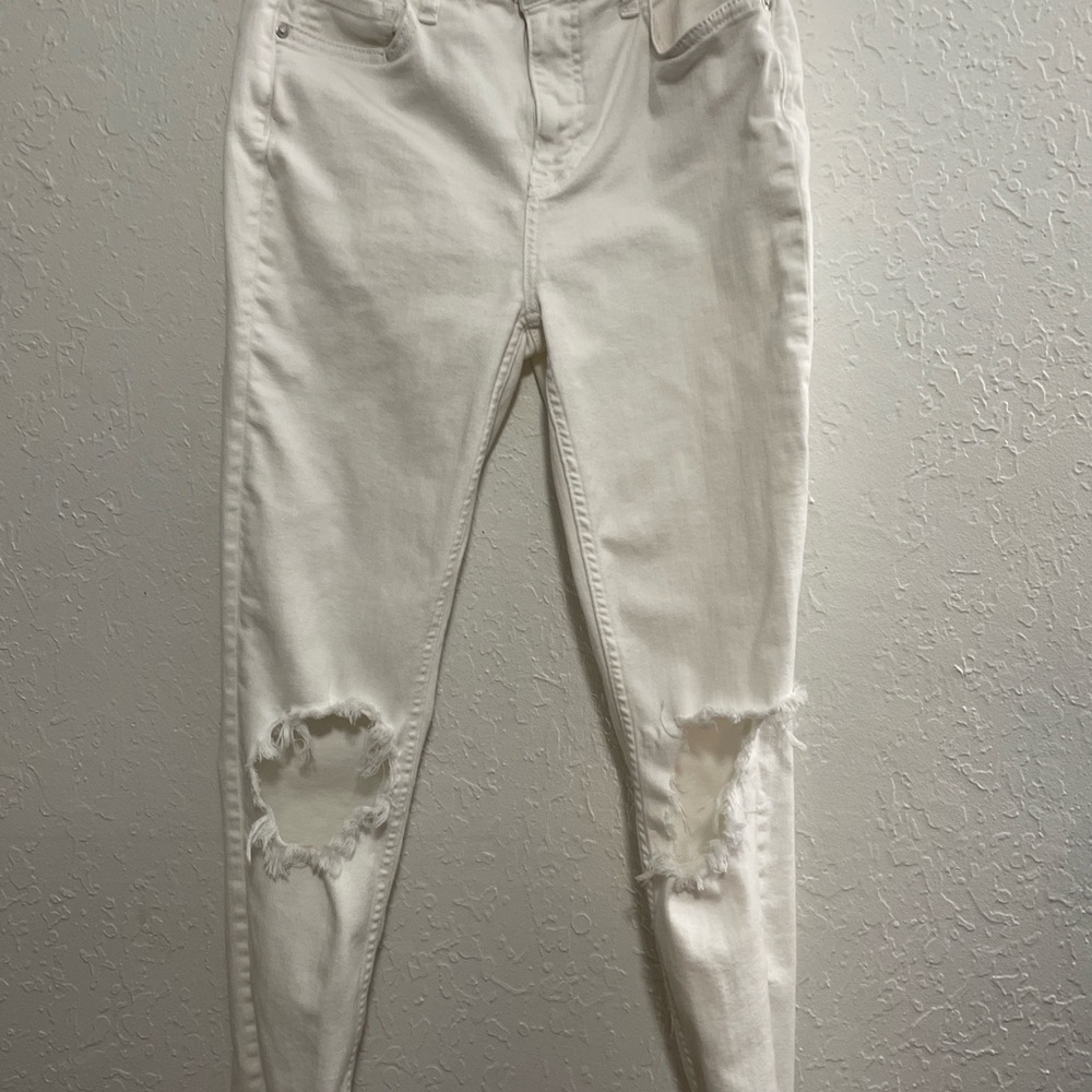 Free People White Skinny Distressed Jeans